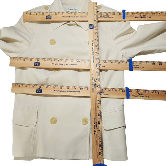 Calvin Klein Double Breasted Pea Coat sz 6 Women Ivory Cream Cotton Lined Jacket - Picture 11 of 12